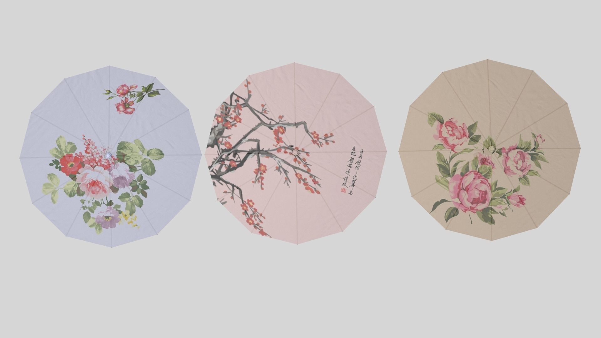 Chinese style umbrellas set 3D model_7