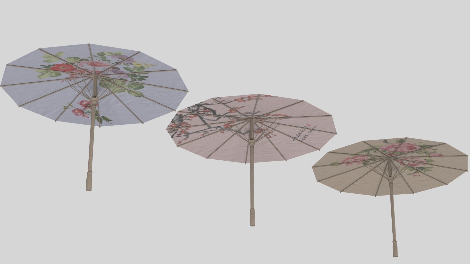 Chinese style umbrellas set 3D model_5