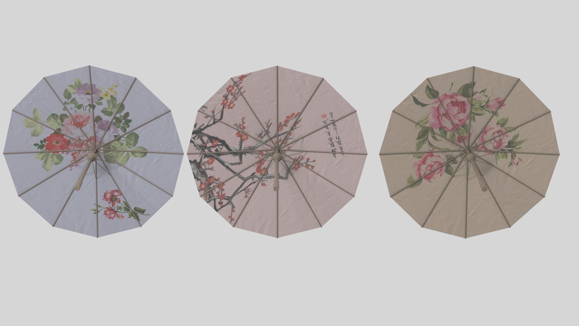Chinese style umbrellas set 3D model_8