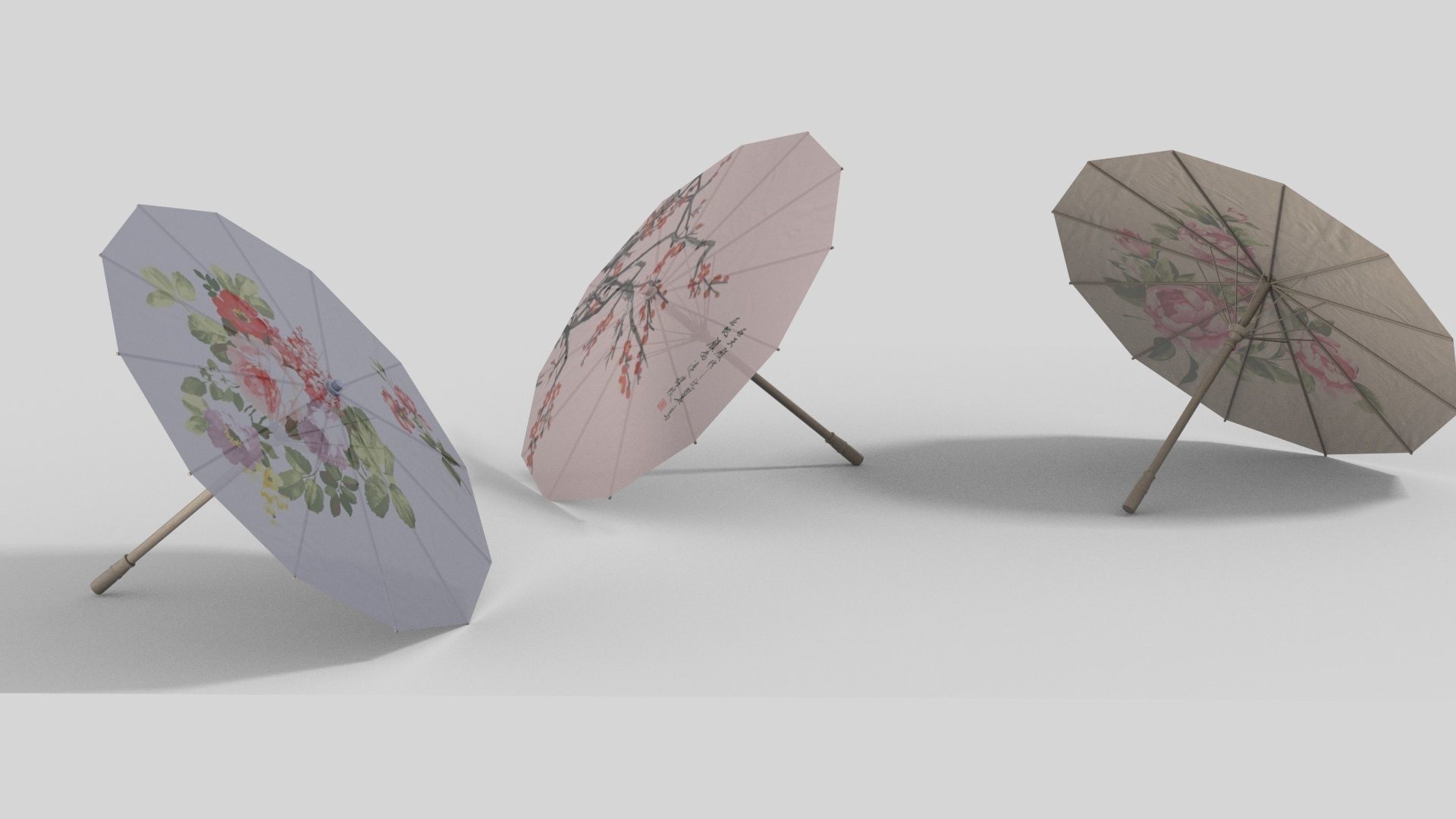 Chinese style umbrellas set 3D model_10