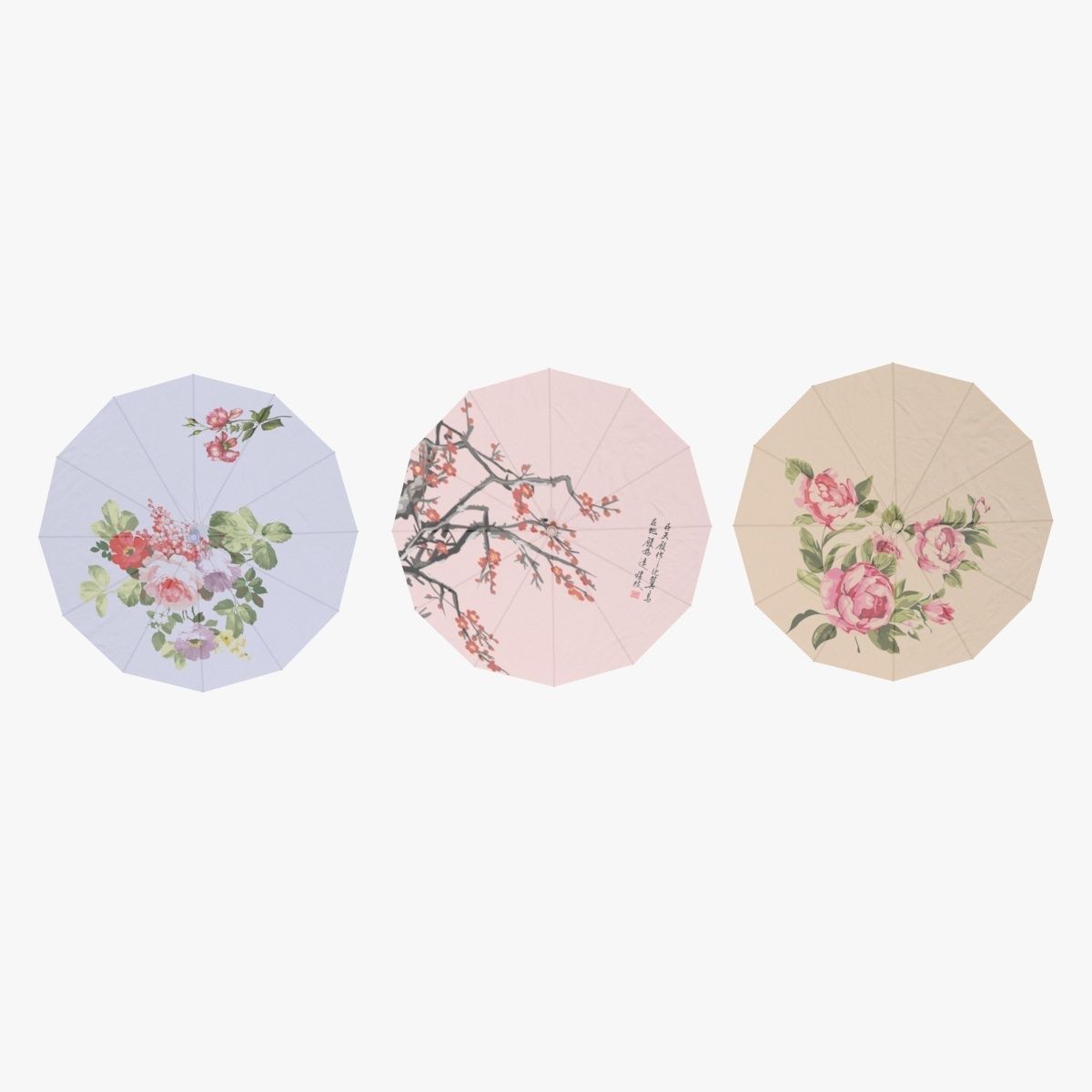 Chinese style umbrellas set 3D model_1