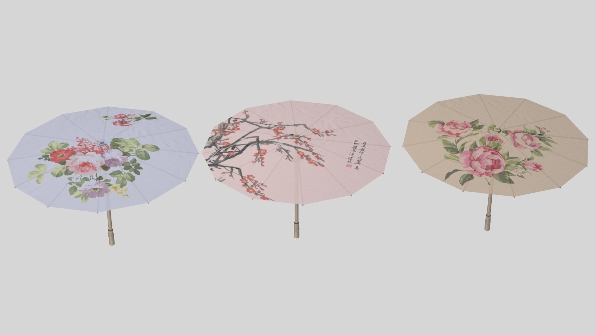 Chinese style umbrellas set 3D model_4