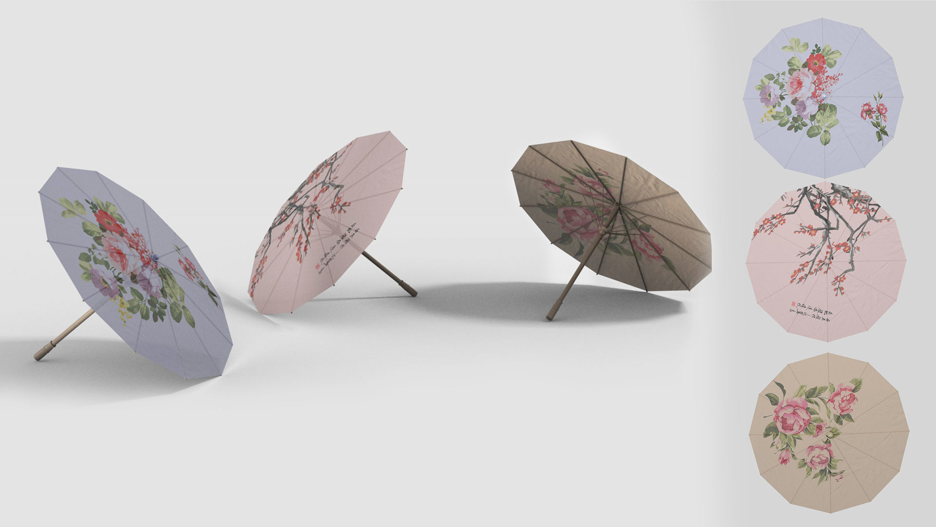 Chinese style umbrellas set 3D model_3