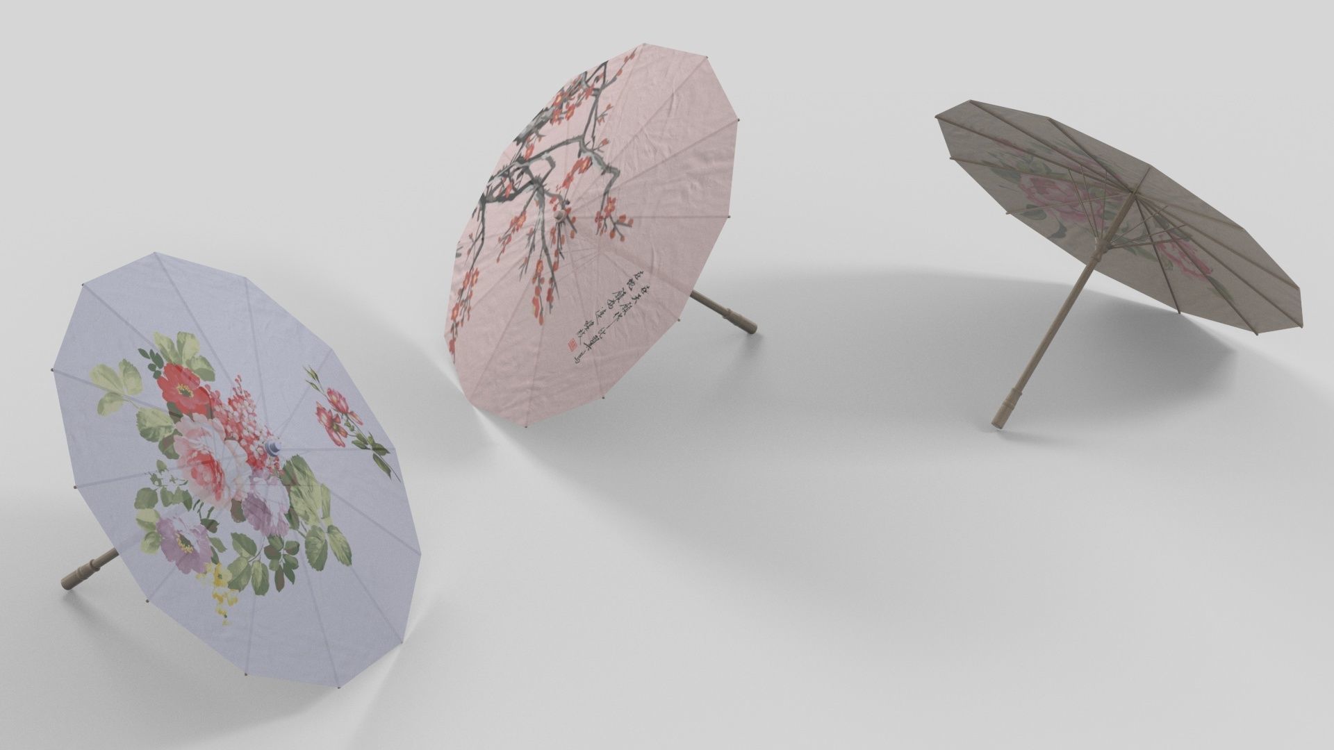 Chinese style umbrellas set 3D model_6