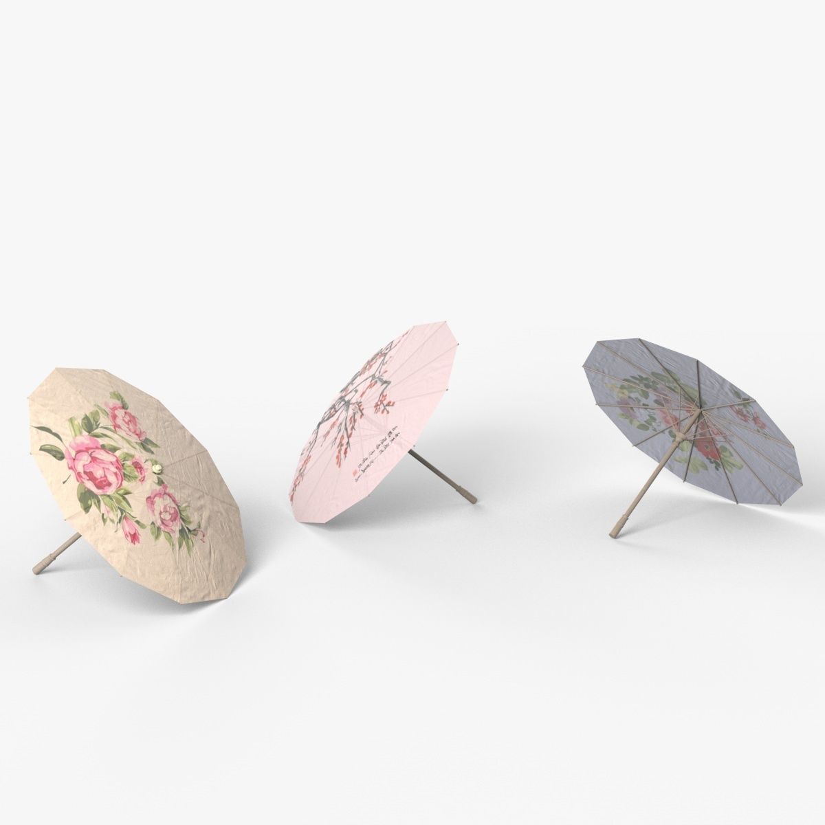 Chinese style umbrellas set 3D model_2