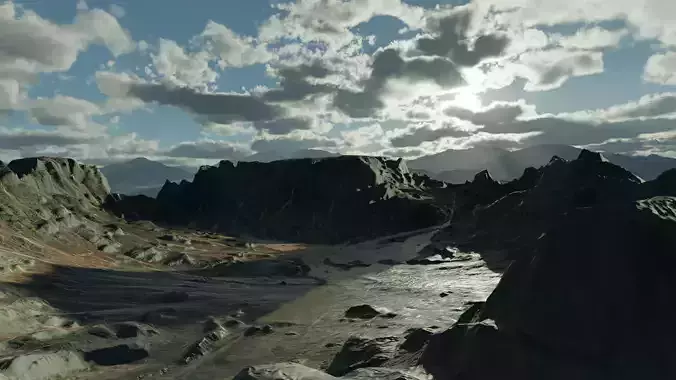 Mountain with sediment flow 3D model