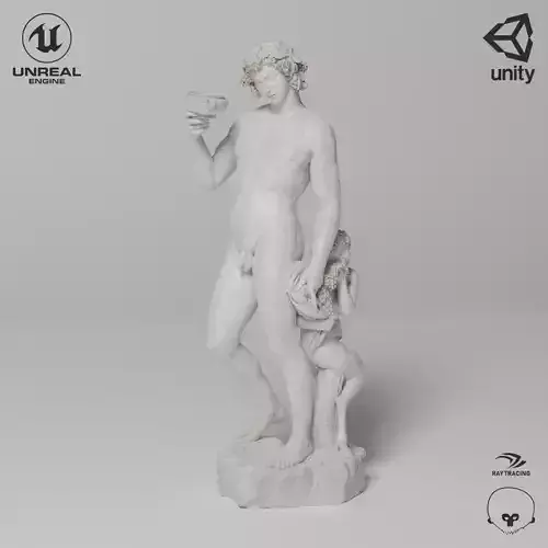 Bacchus Michelangelo Sculpture VR AR Mobile-ready Game-ready Low-poly 3D model