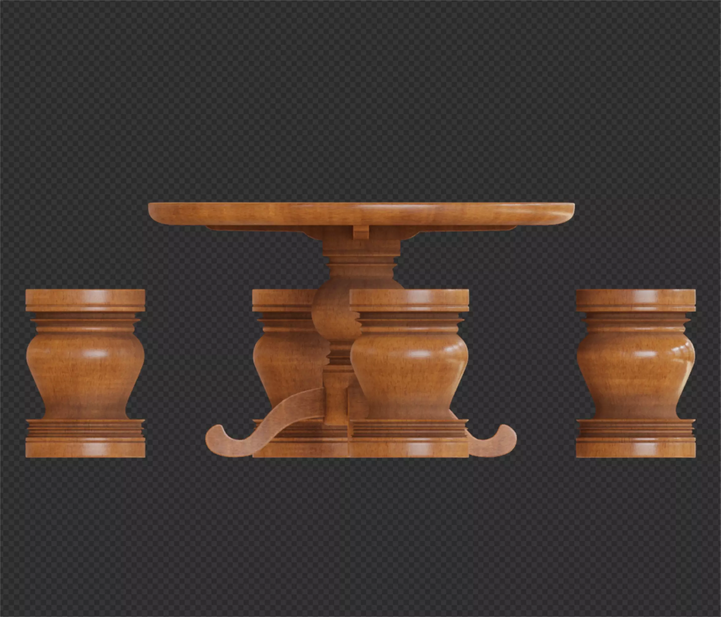 Vintage a round wooden table and chairs 3D model | CGTrader