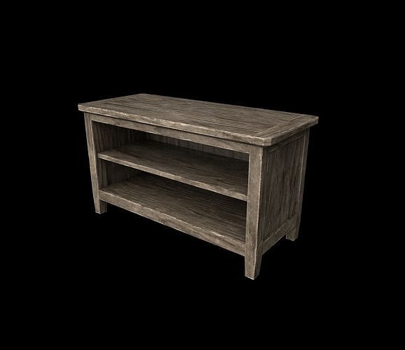 wooden low board Low-poly 3D model Low-poly 3D model