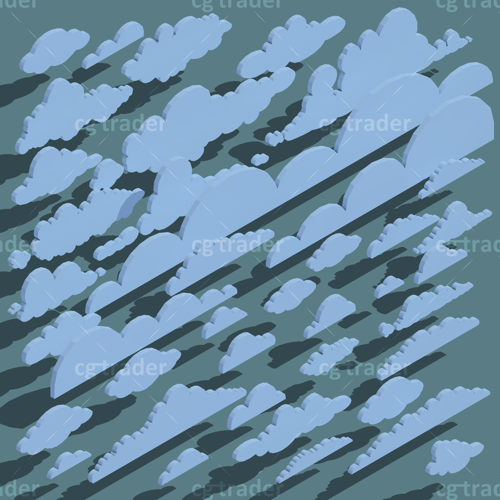 Low Poly Cloud Set Isometric Low-poly 3D model_2