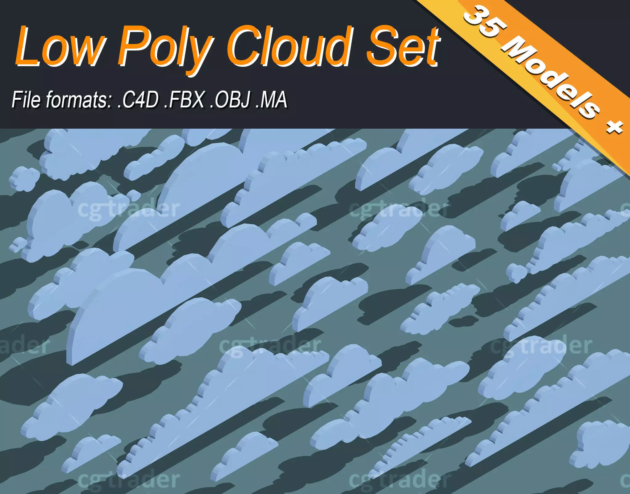 Low Poly Cloud Set Isometric Low-poly 3D model_0