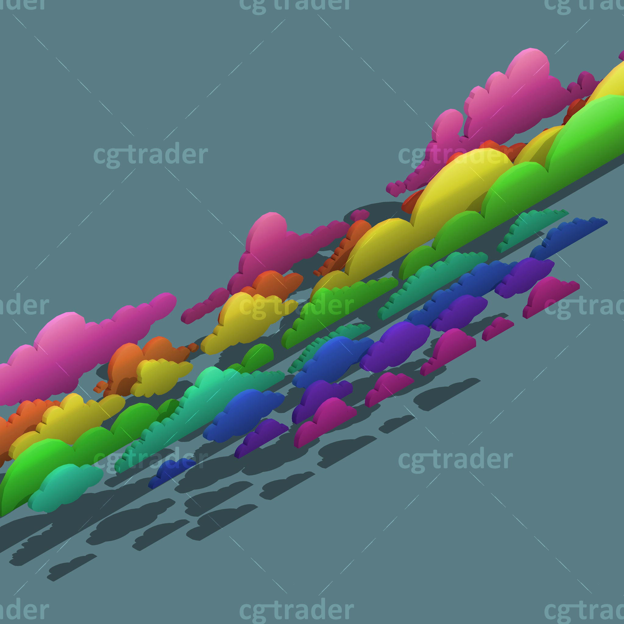 Low Poly Cloud Set Isometric Low-poly 3D model_7