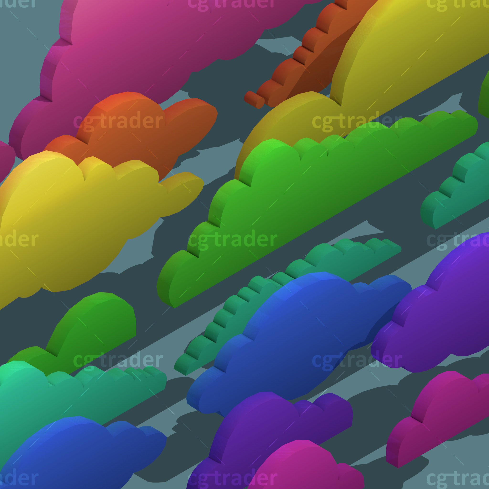 Low Poly Cloud Set Isometric Low-poly 3D model_4