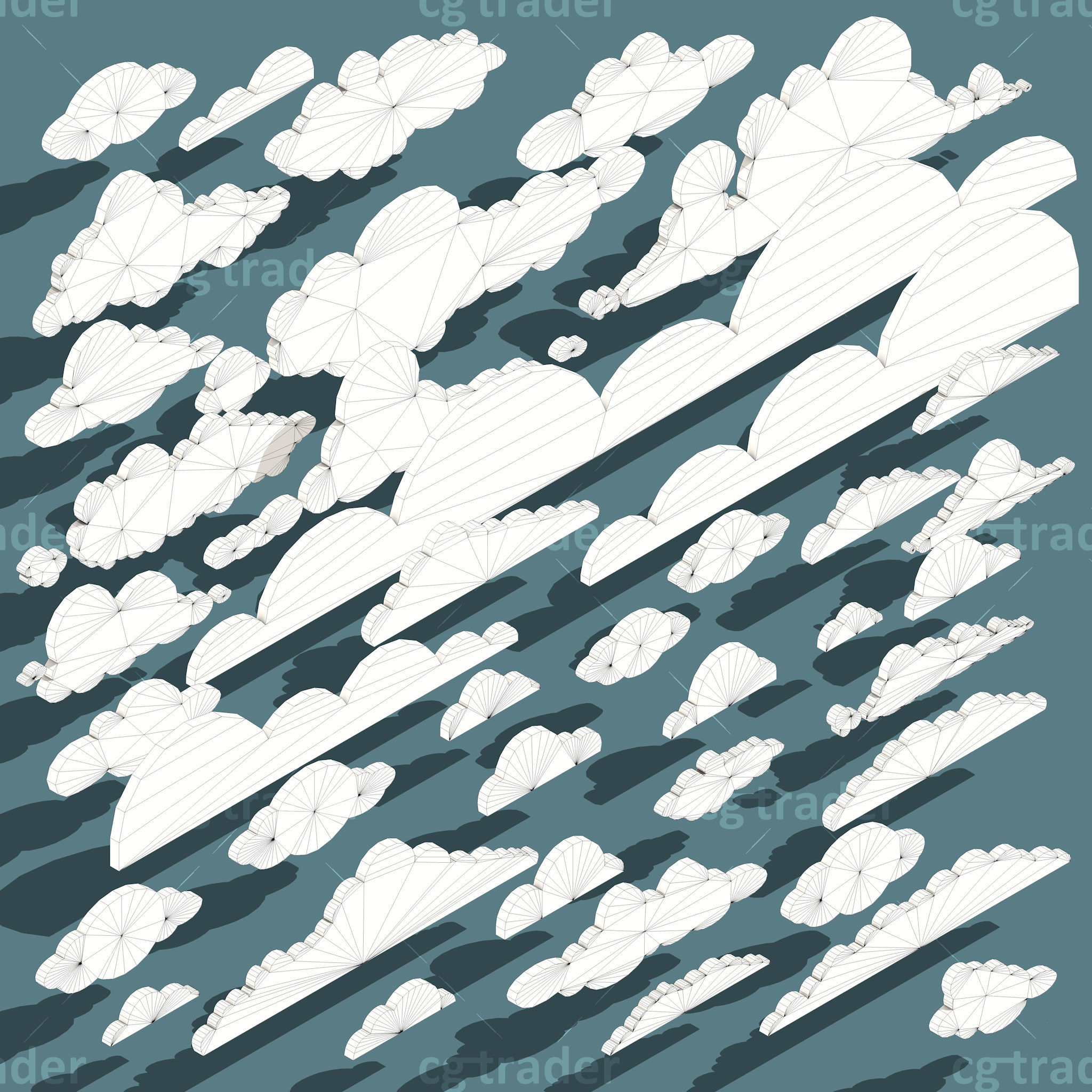 Low Poly Cloud Set Isometric Low-poly 3D model_3