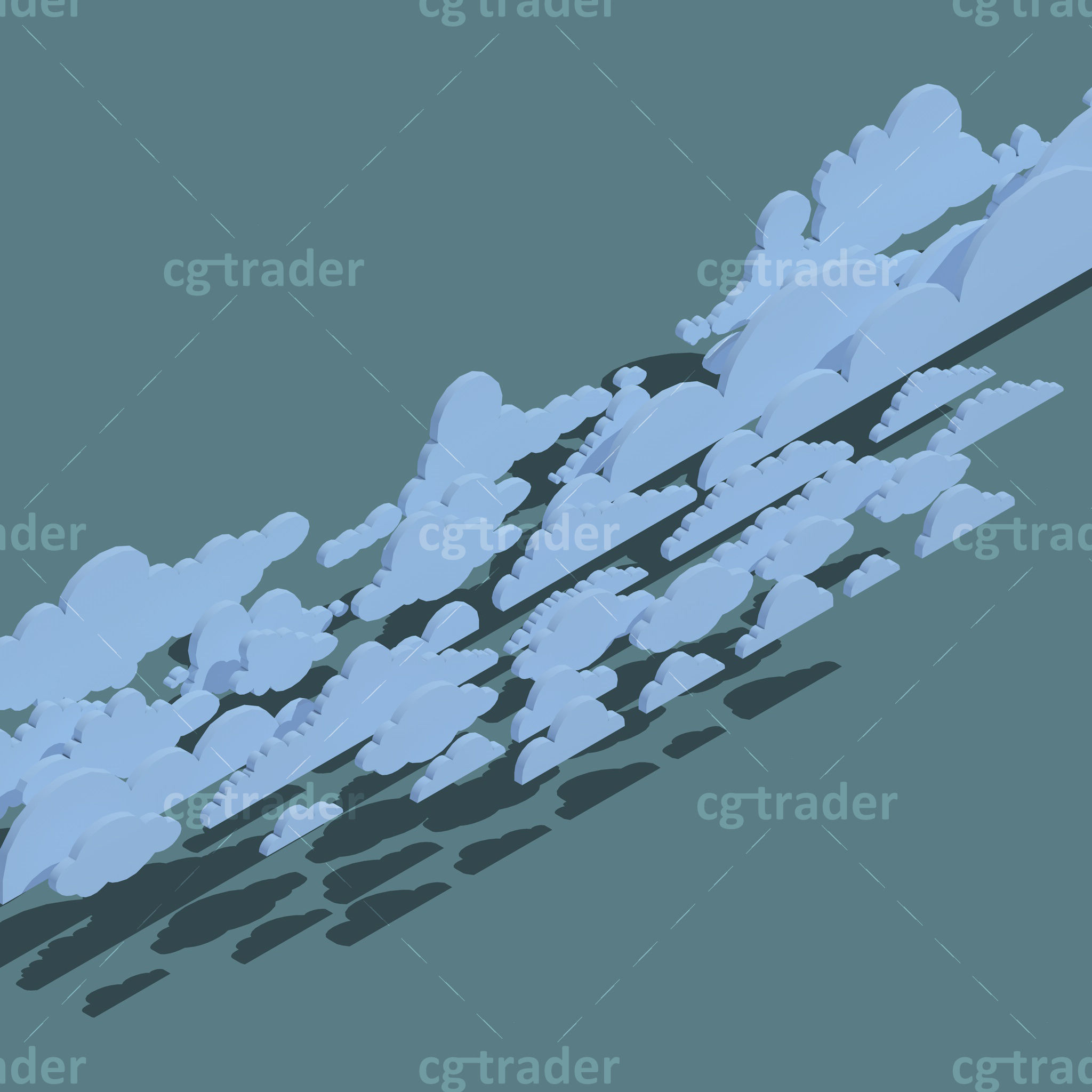 Low Poly Cloud Set Isometric Low-poly 3D model_6