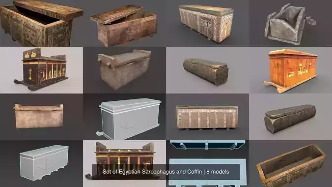 Set of Egyptian Sarcophagus and Coffin 3D Model Collection