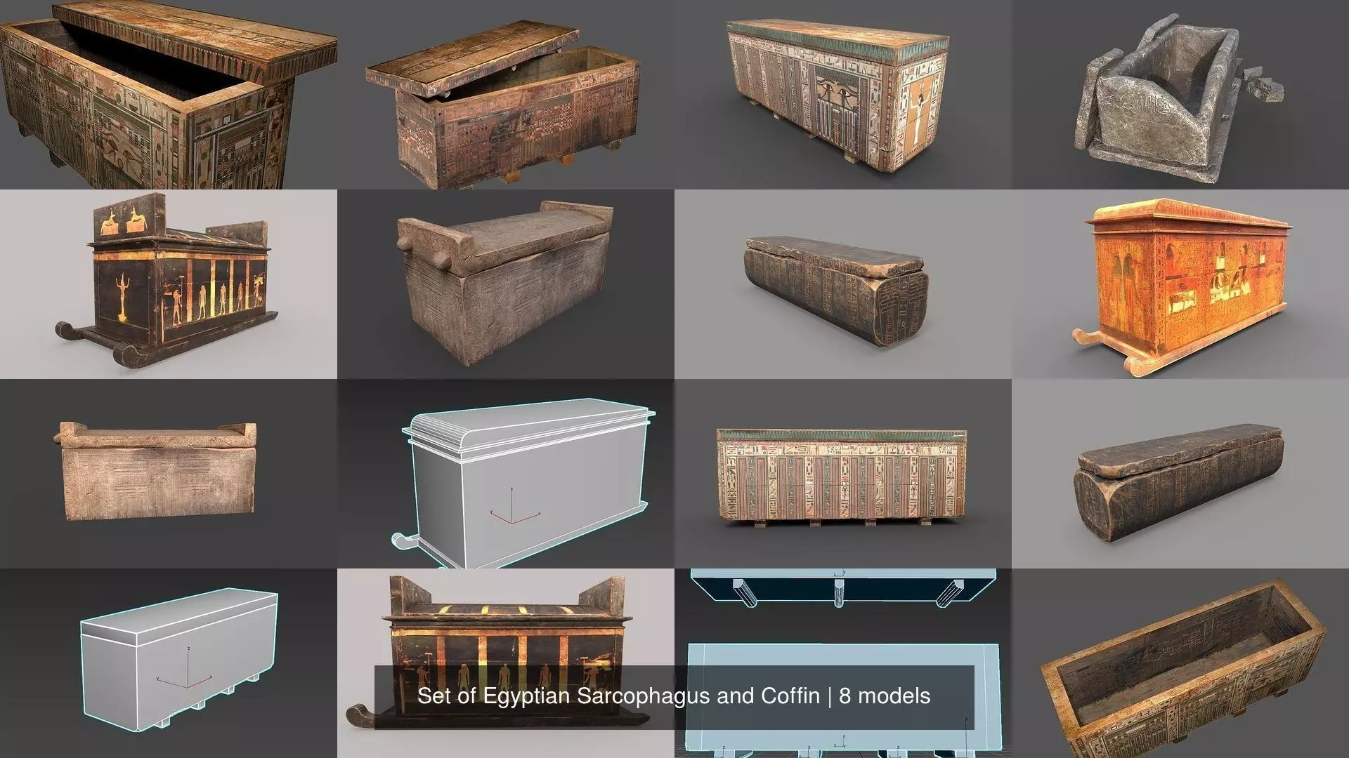 Set of Egyptian Sarcophagus and Coffin 3D Model Collection_0