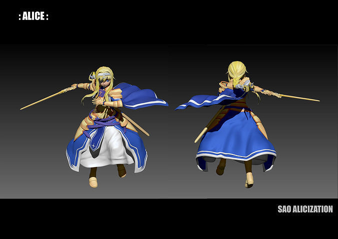 alice 3D model female character dress and sword 3D print model