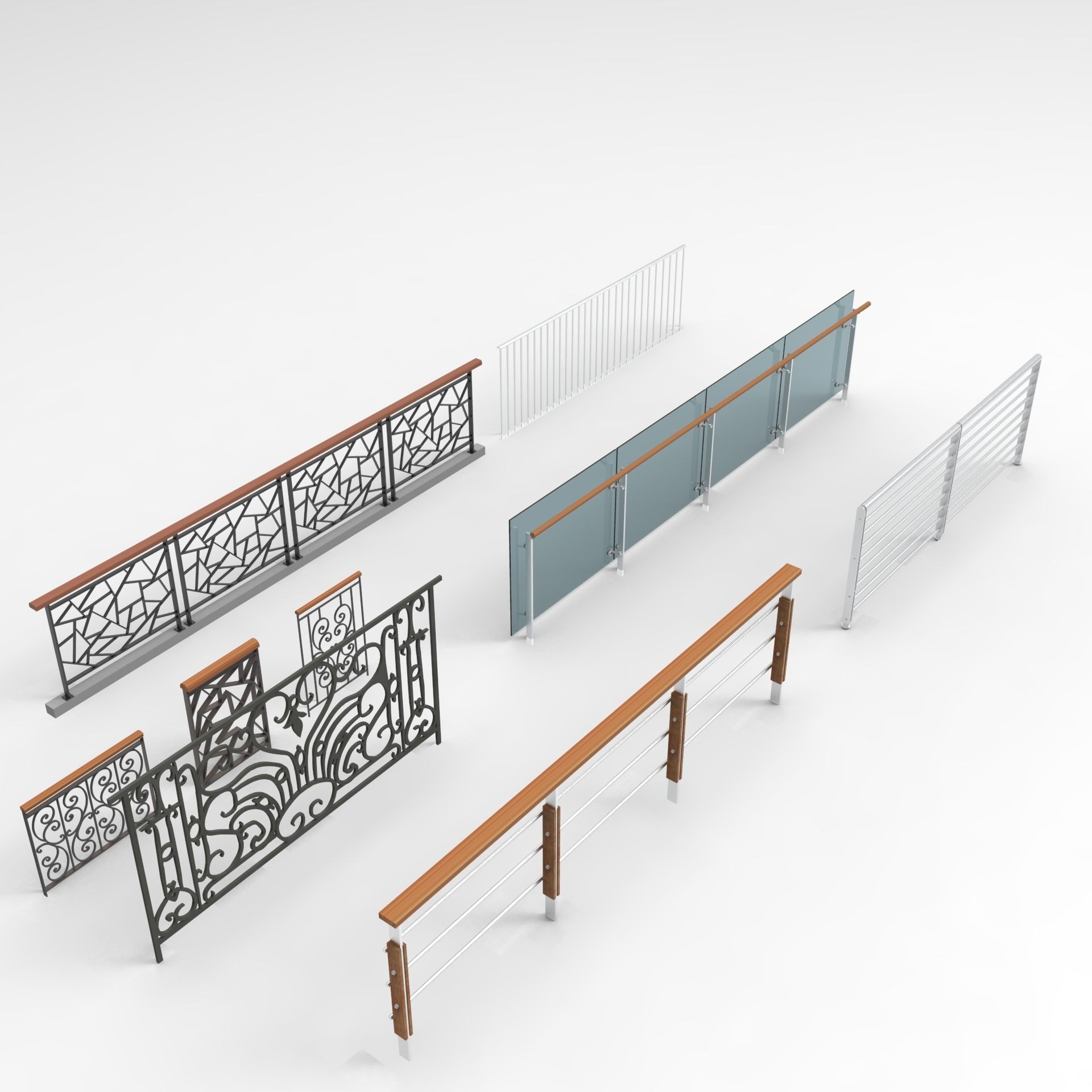 Railing railings and fences 3D model_4