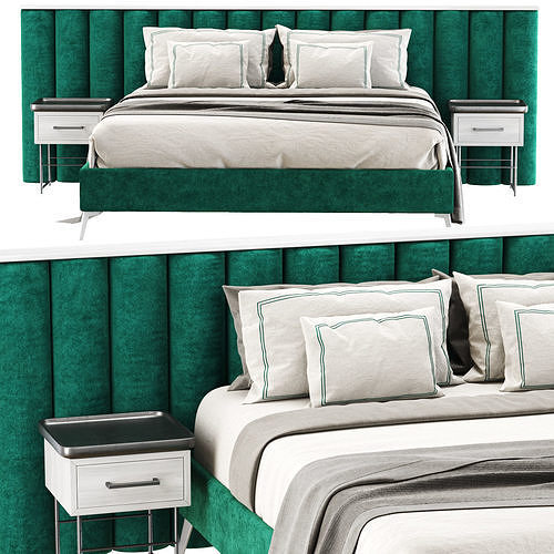 Modern velour green double bed GS69  3D model