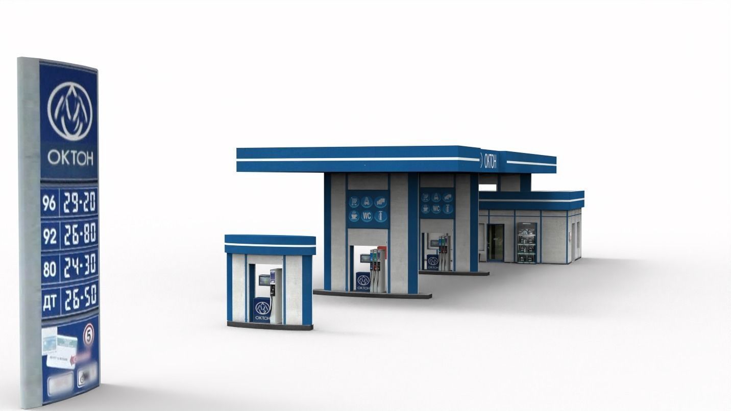 Gas station Low-poly 3D model_3