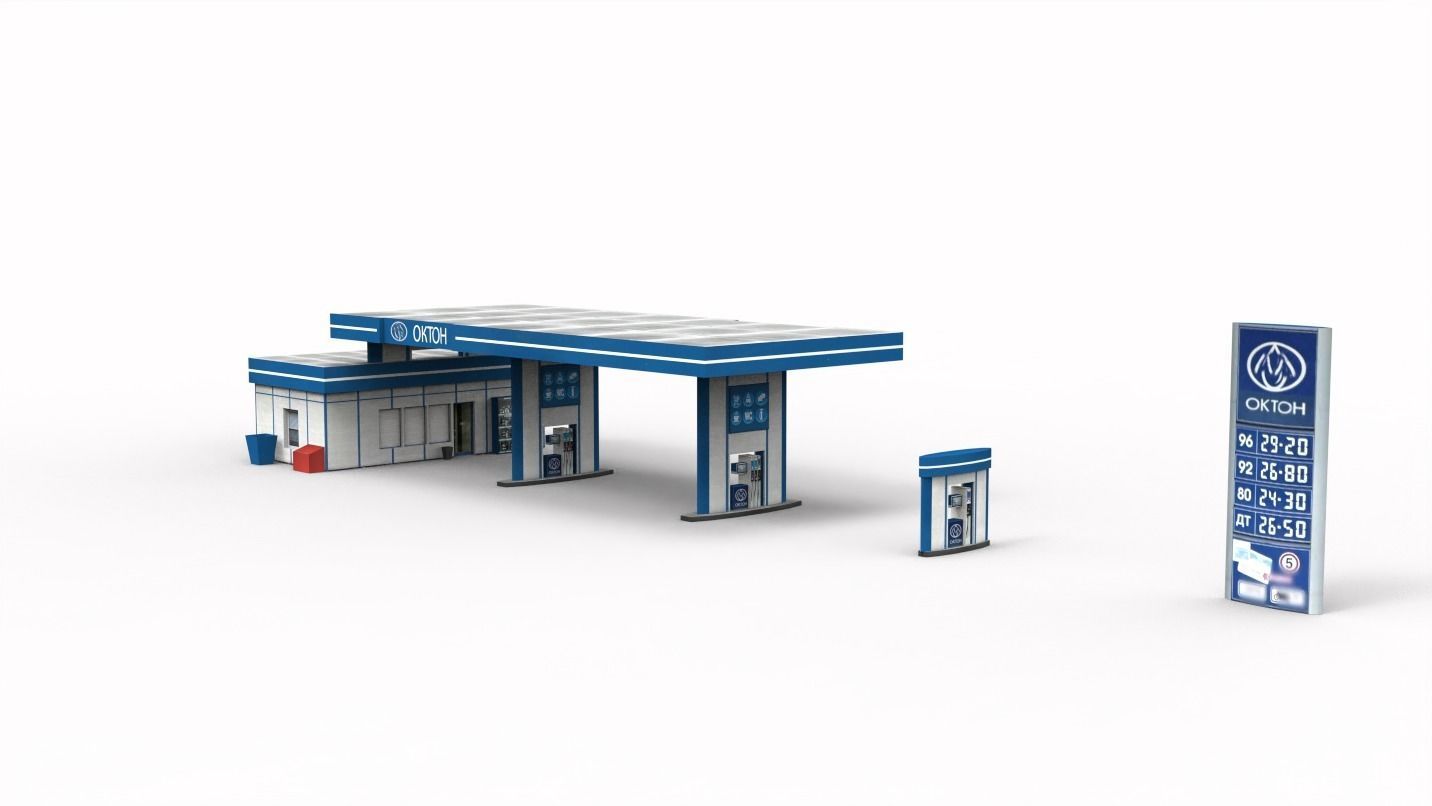 Gas station Low-poly 3D model_1