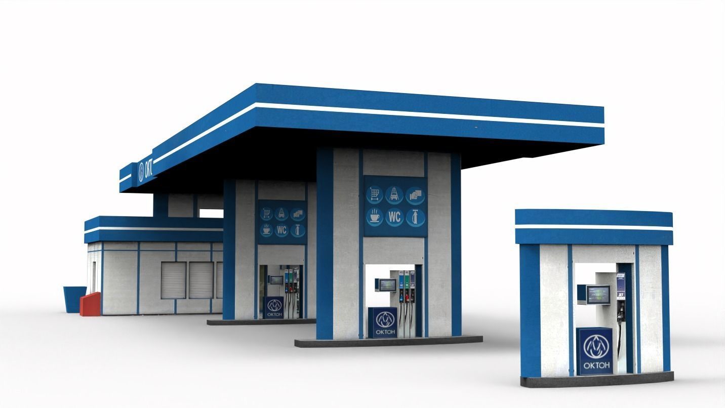 Gas station Low-poly 3D model_0