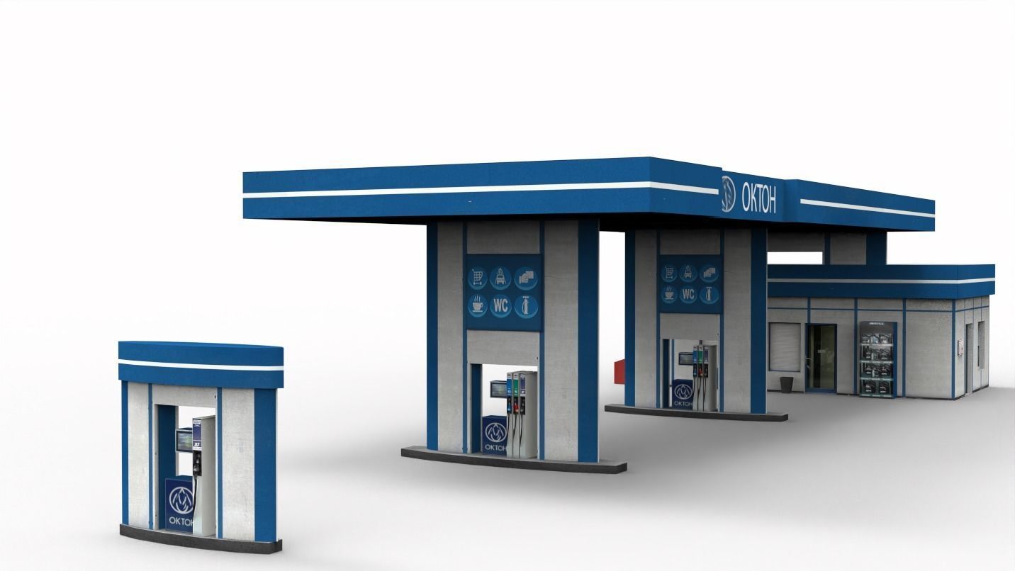Gas station Low-poly 3D model_4