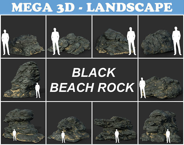 Low poly Black Beach Rock Collection 2 210210 Low-poly 3D model