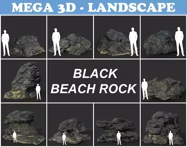 Low poly Black Beach Rock Collection 2 210210 Low-poly 3D model