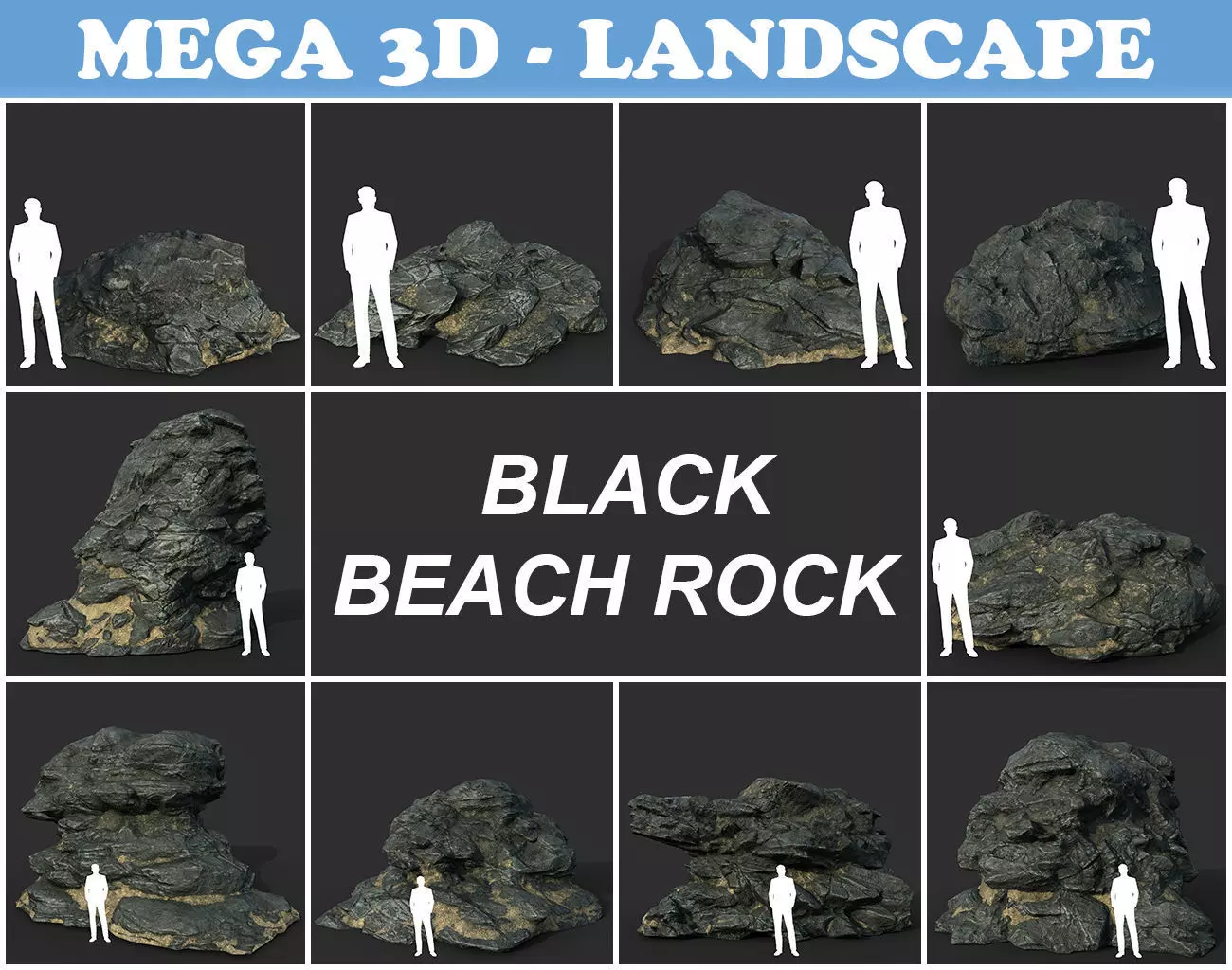Low poly Black Beach Rock Collection 2 210210 Low-poly 3D model_0