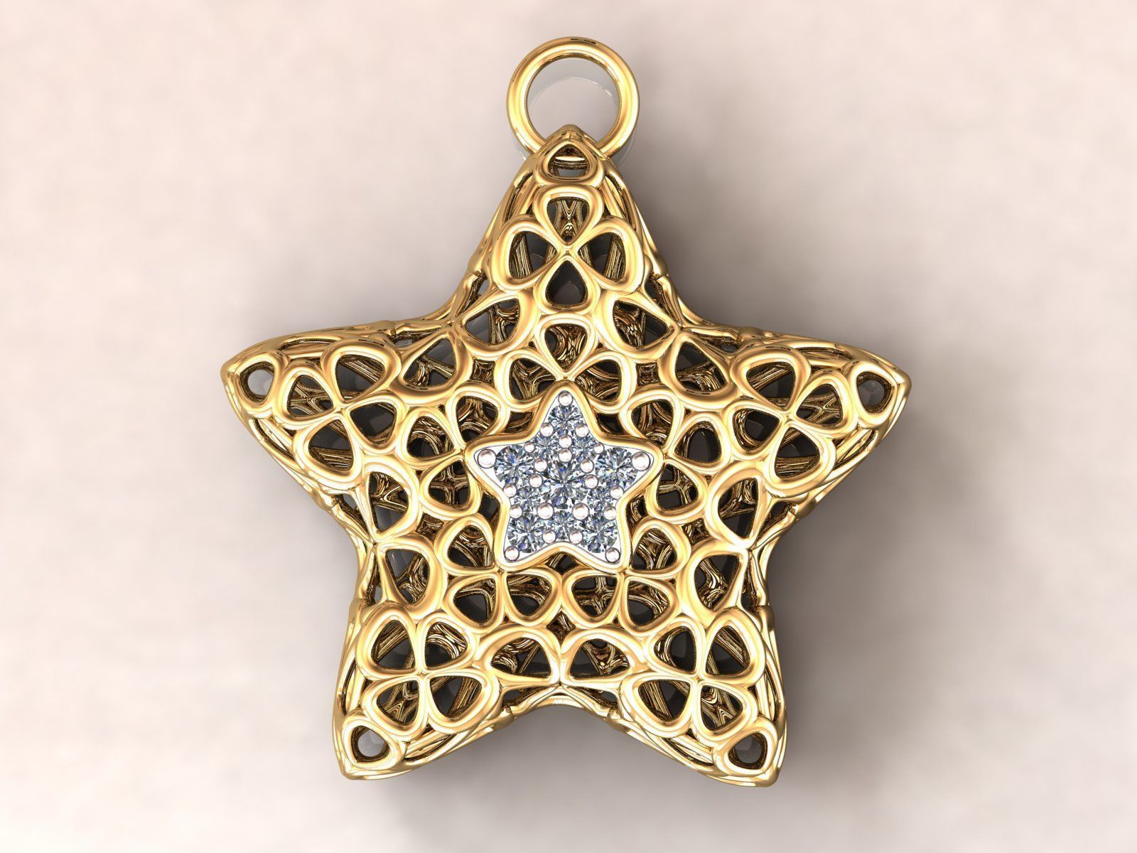 Wireframe Flowers Star Charms Pendant 3D print model_1