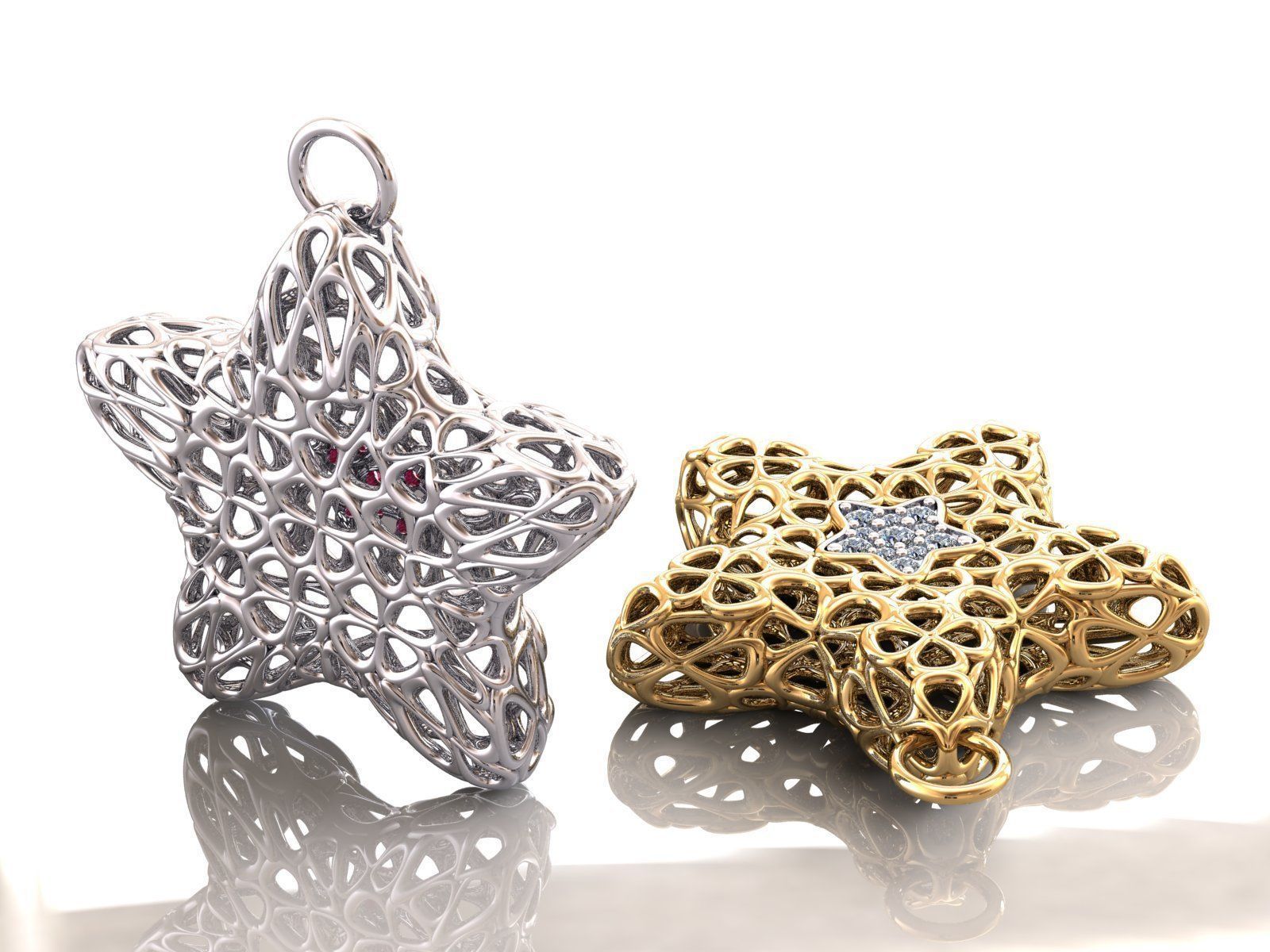 Wireframe Flowers Star Charms Pendant 3D print model_4