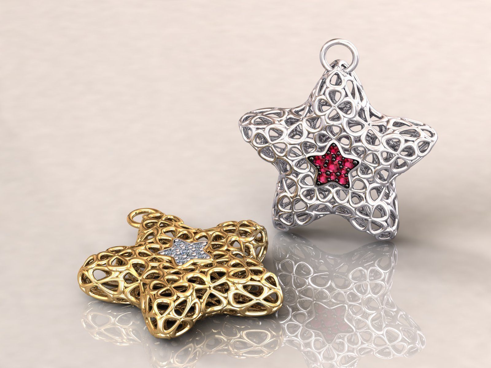 Wireframe Flowers Star Charms Pendant 3D print model_2