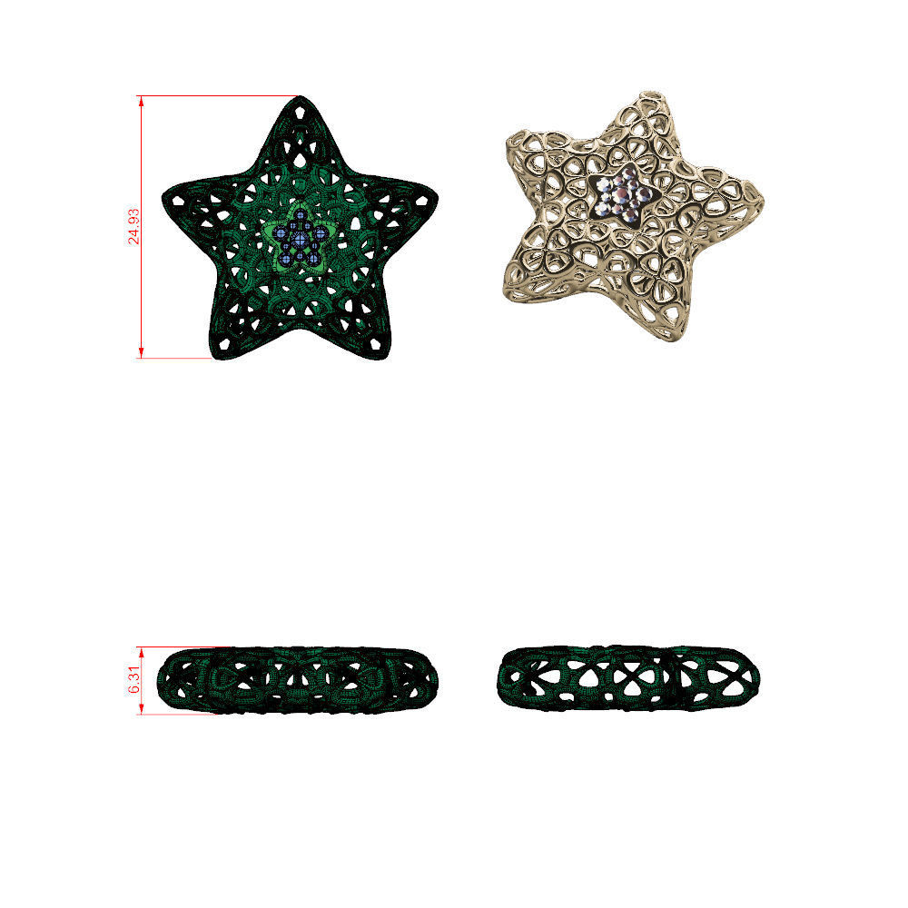 Wireframe Flowers Star Charms Pendant 3D print model_5