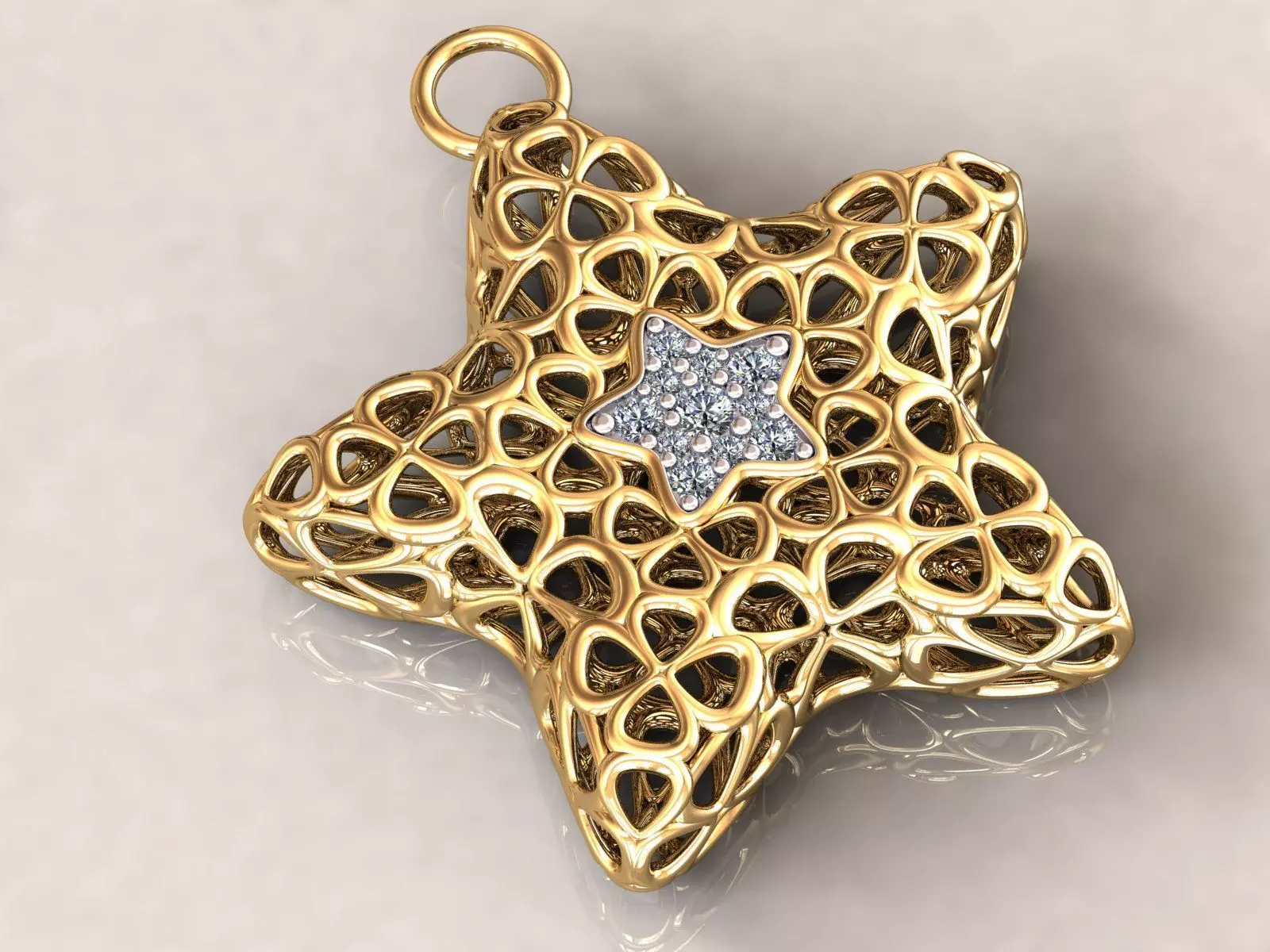 Wireframe Flowers Star Charms Pendant 3D print model_0