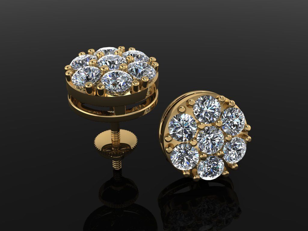 CLUSTER ROUND DOME EARRING 3MM 3D print model_4