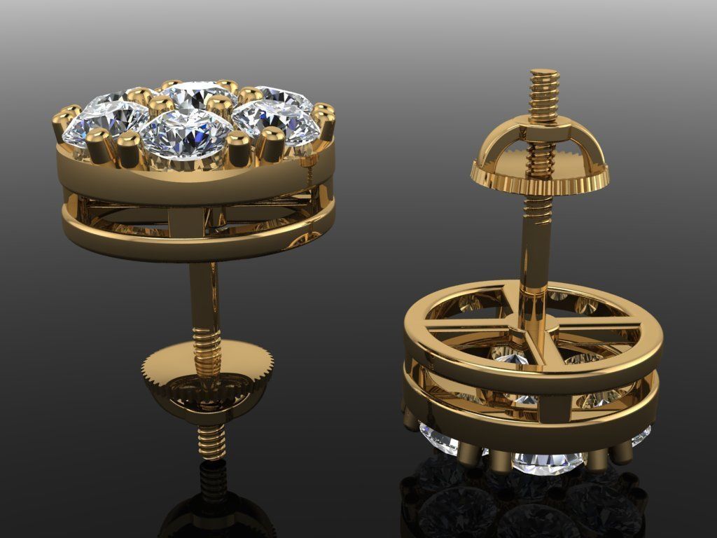 CLUSTER ROUND DOME EARRING 3MM 3D print model_2