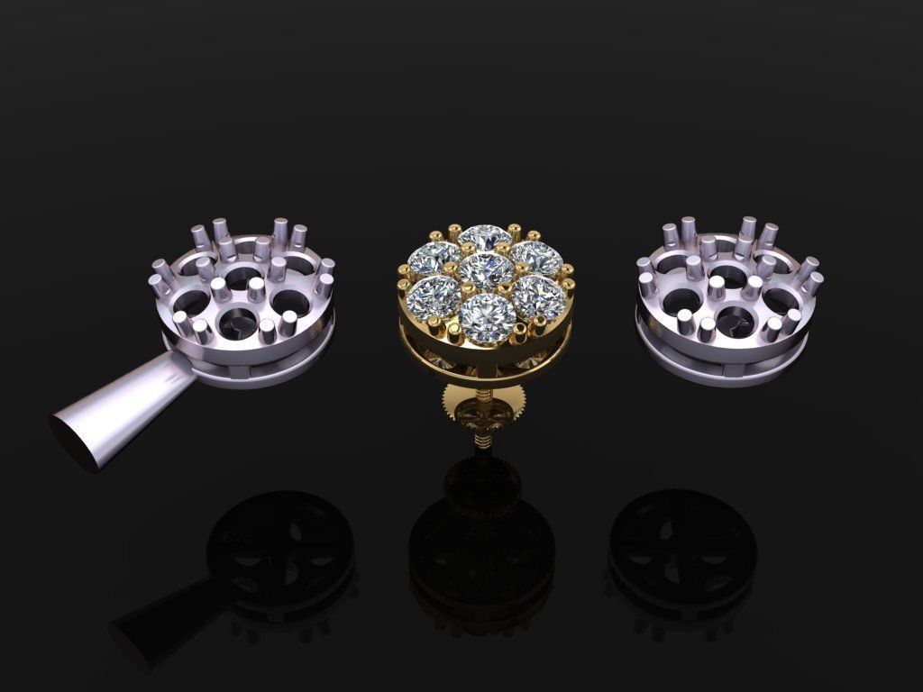 CLUSTER ROUND DOME EARRING 3MM 3D print model_1