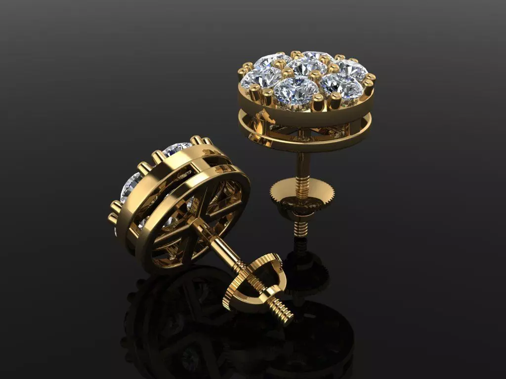 CLUSTER ROUND DOME EARRING 3MM 3D print model_0