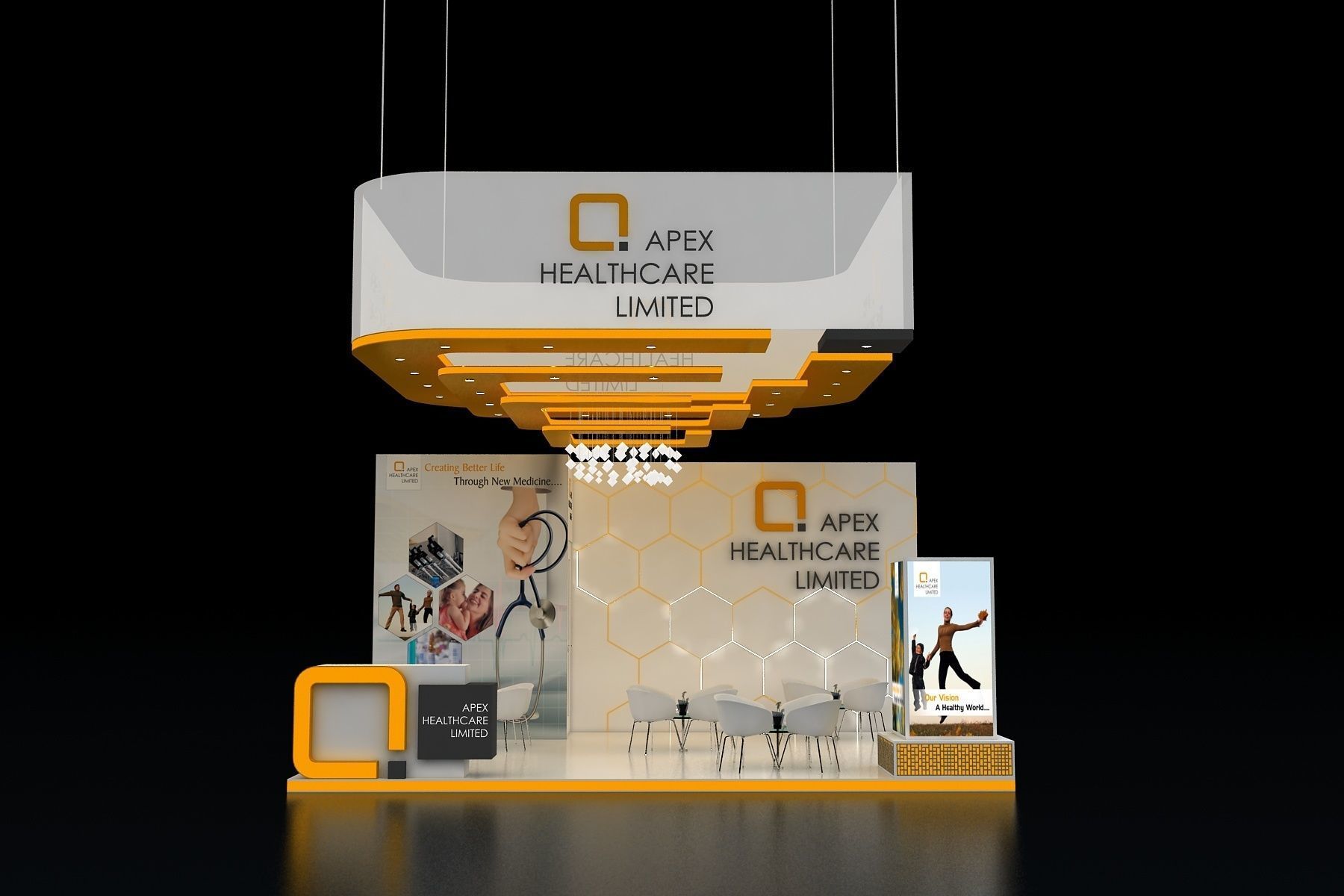 Exhibition Stall  6X5Mtr Three Side open 3D model_1