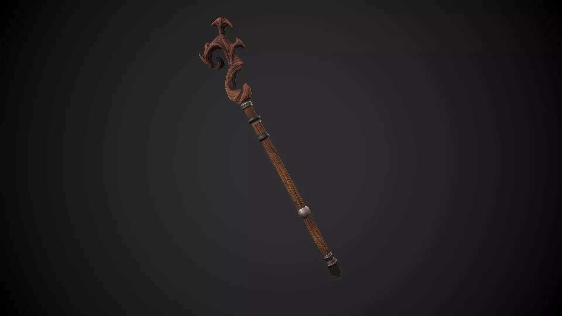 Stylized Wooden Druid Staff Low-poly 3D model_0