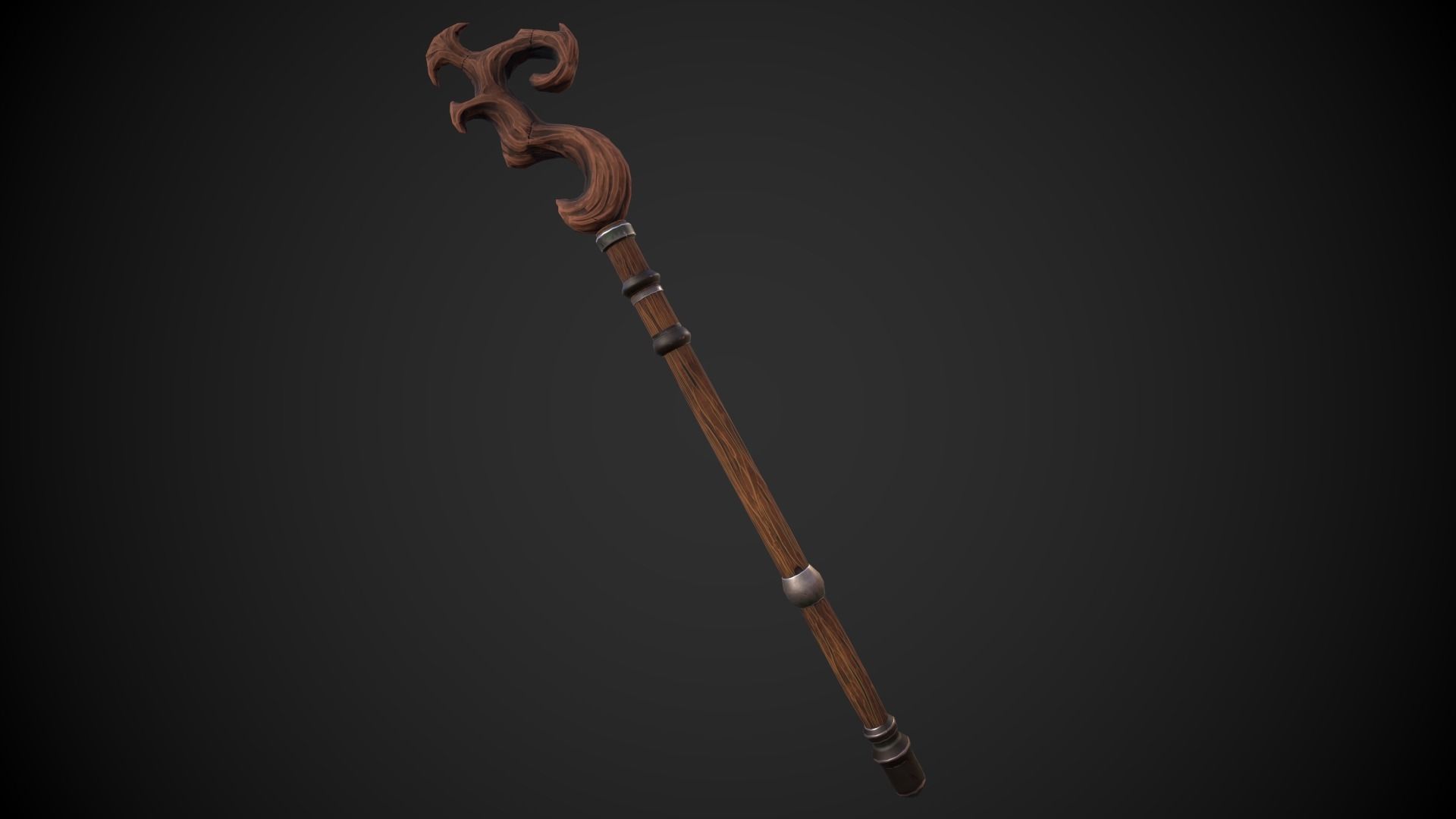 Stylized Wooden Druid Staff Low-poly 3D model_2