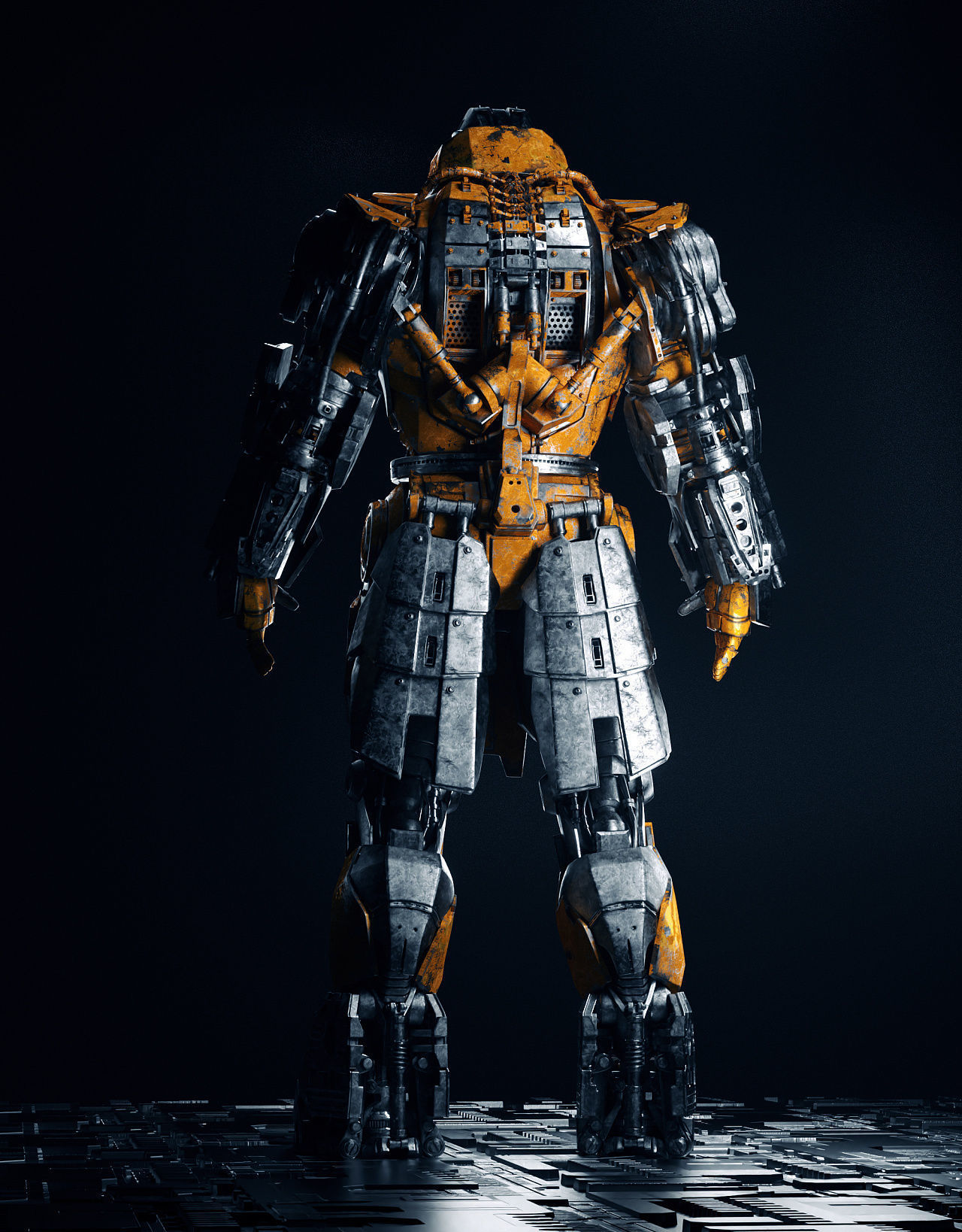 Whiplash orange and silver robot 3D model_4