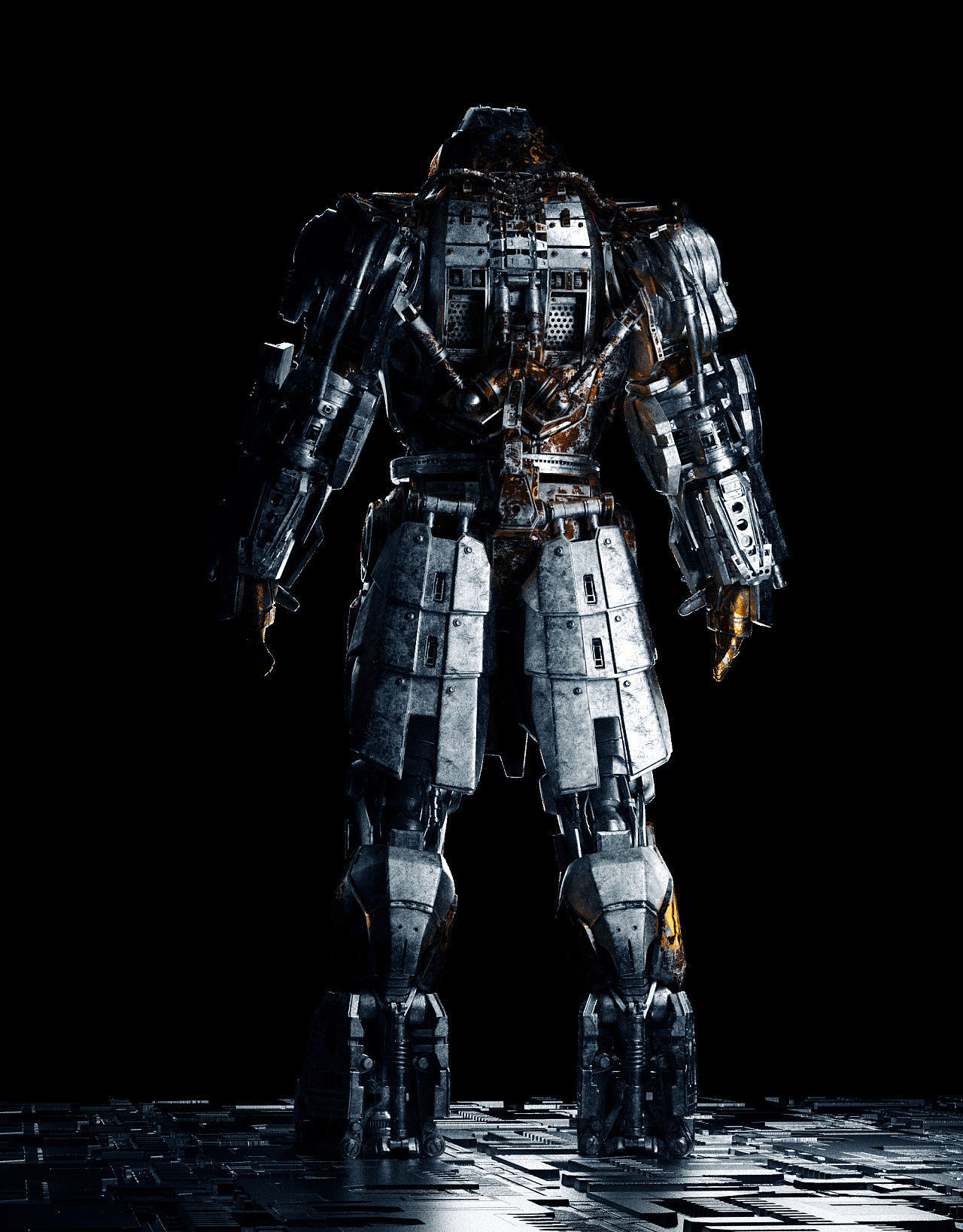 Whiplash orange and silver robot 3D model_2