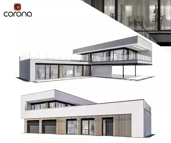 Modern house 09 at night 3D model