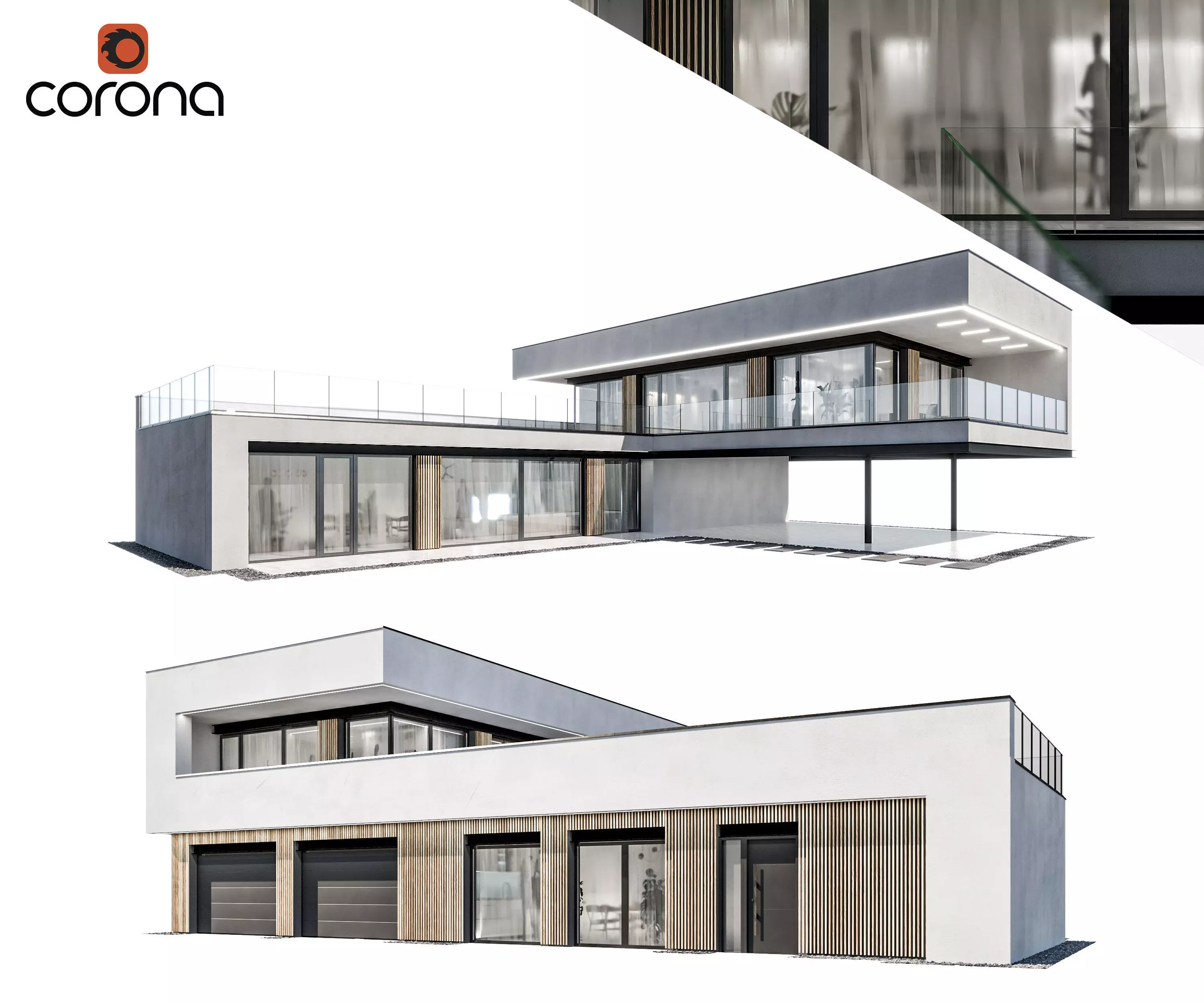 Modern house 09 at night 3D model_0