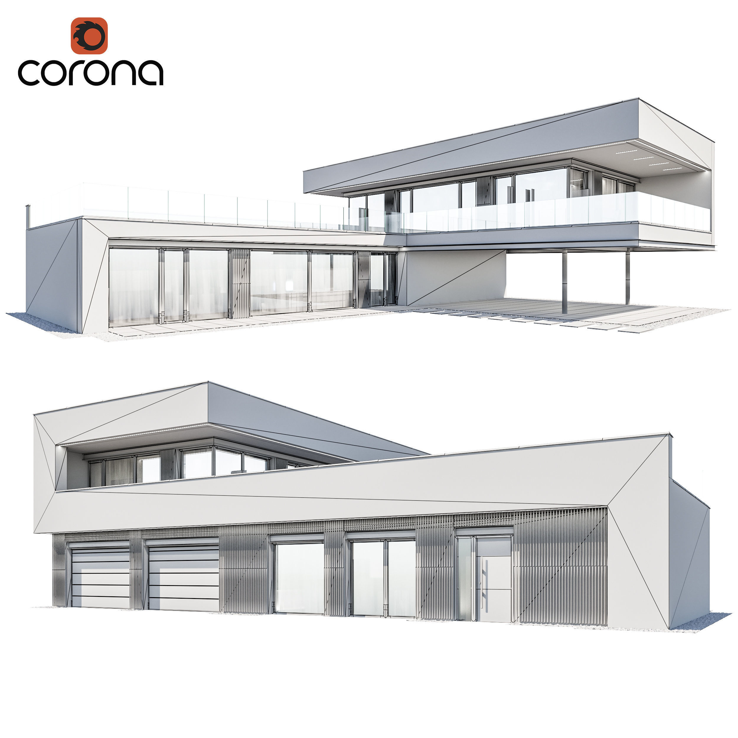 Modern house 09 at night 3D model_3