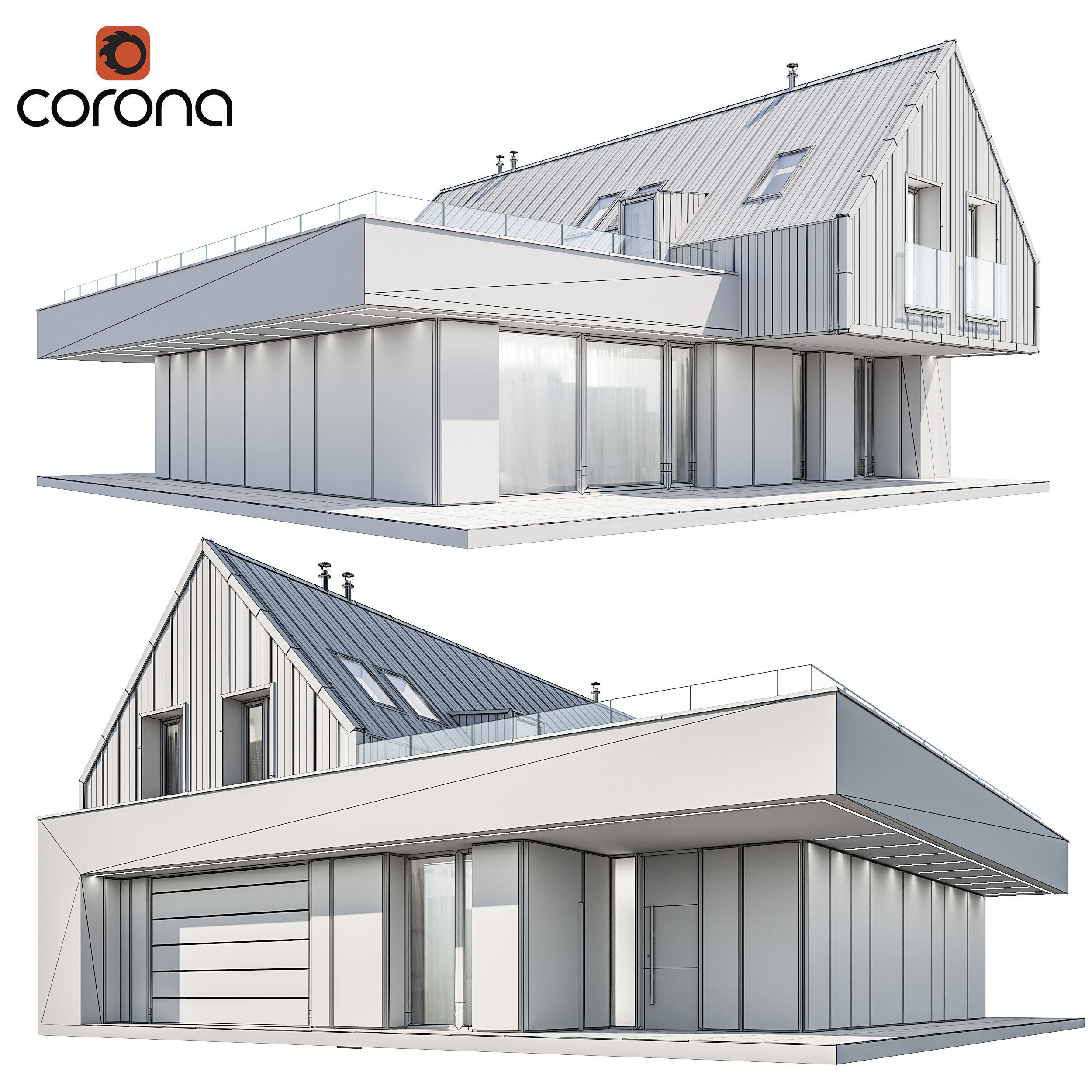 Modern house 10 at night 3D model_3