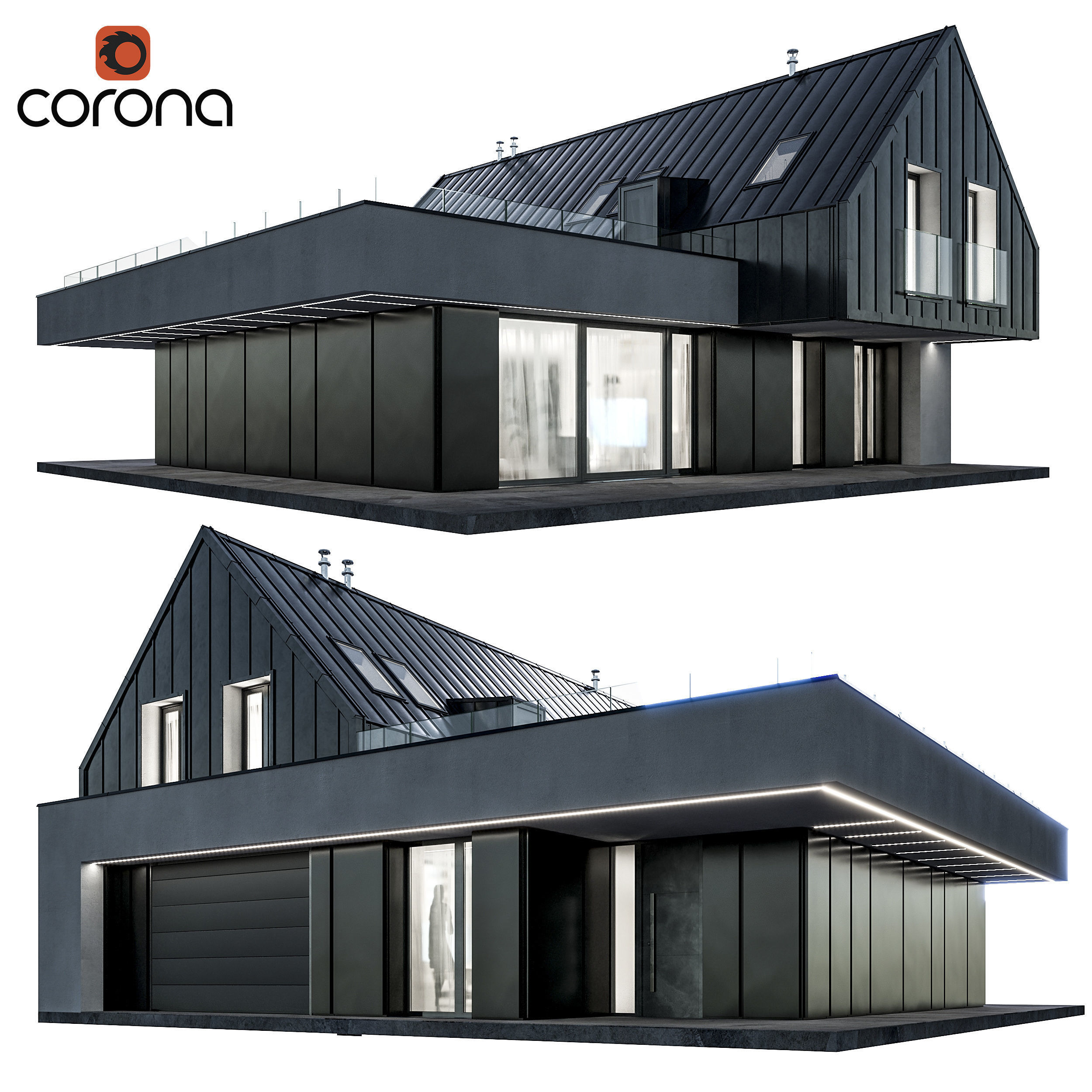 Modern house 10 at night 3D model_1